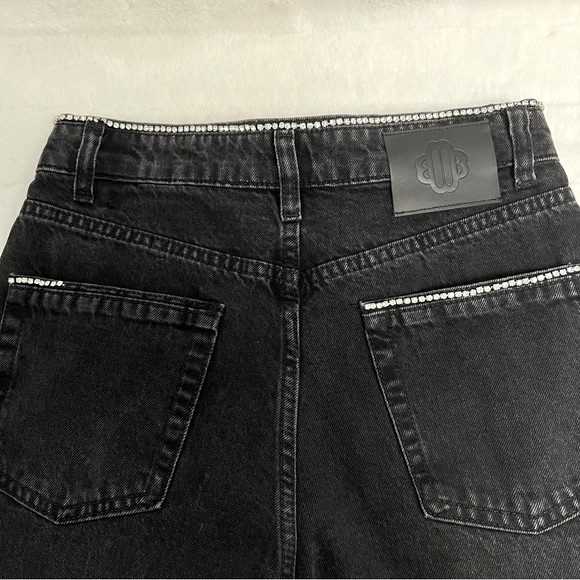 NWT Maje “Diamond” Black Wide Leg Jeans w Rhinestone Trim—missing rhinestones - Picture 15 of 16